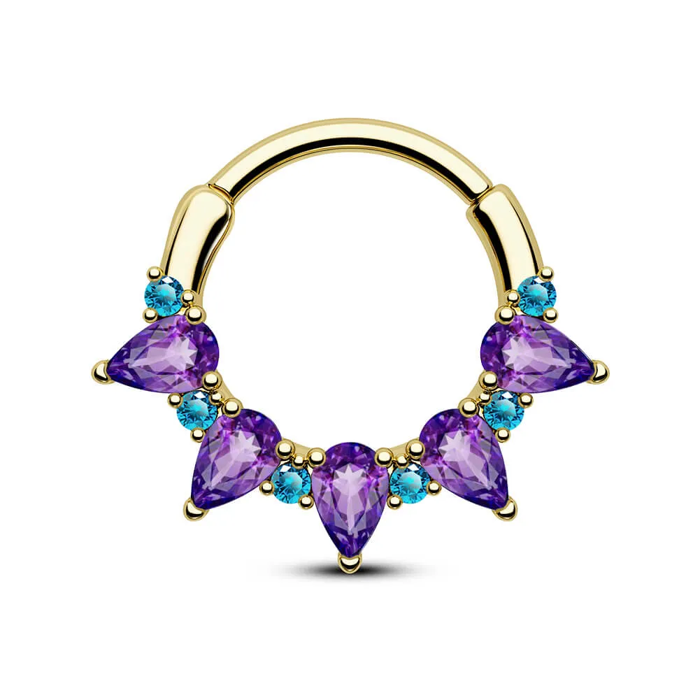 16G Gorgeous Purple CZ Gems Hinged Segment Septum Ring