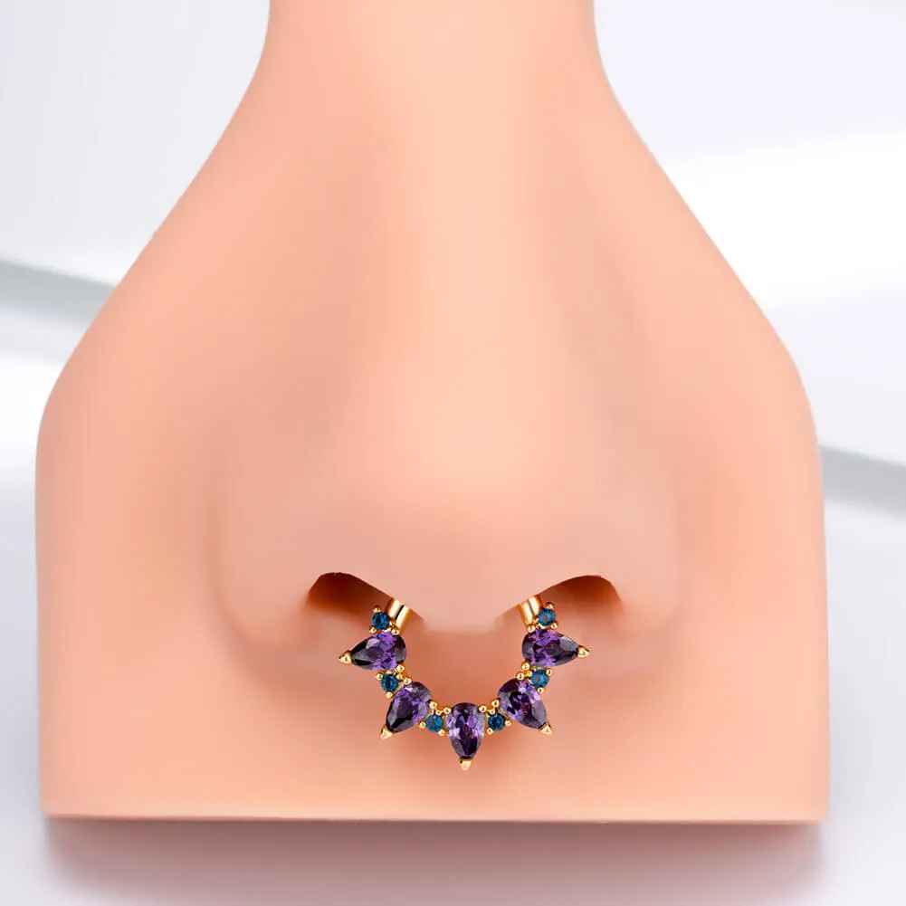 16G Gorgeous Purple CZ Gems Hinged Segment Septum Ring