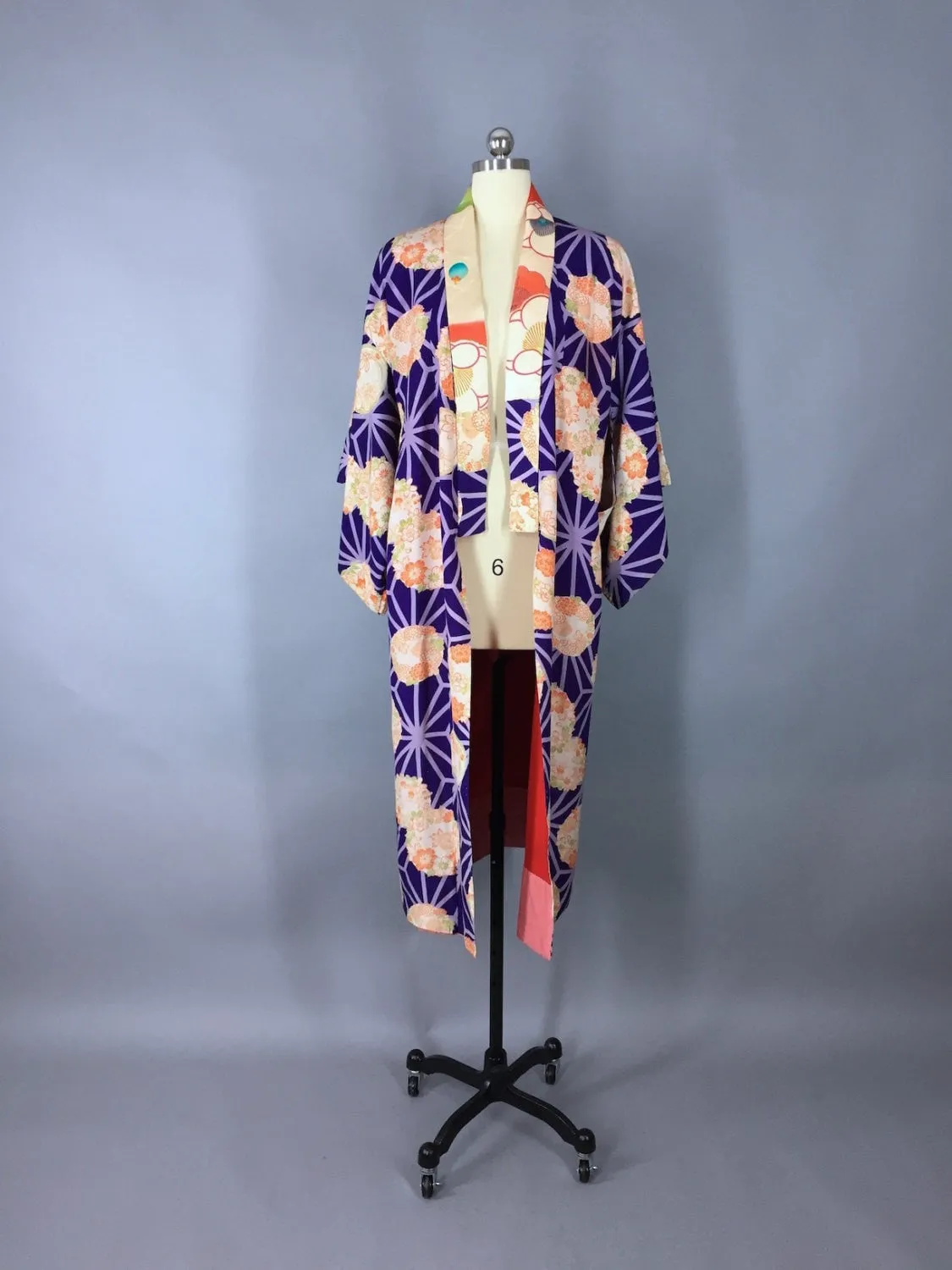 1930s Vintage Silk Kimono Robe / Blue Art Deco