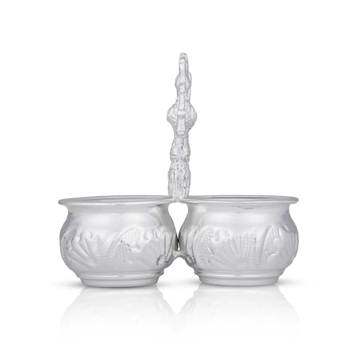 2 Cups Chomukha With Annam Handle - 5 x 5 Inches | German Silver Panchwala/ Kumkum Holder for Pooja/ 170 Gms