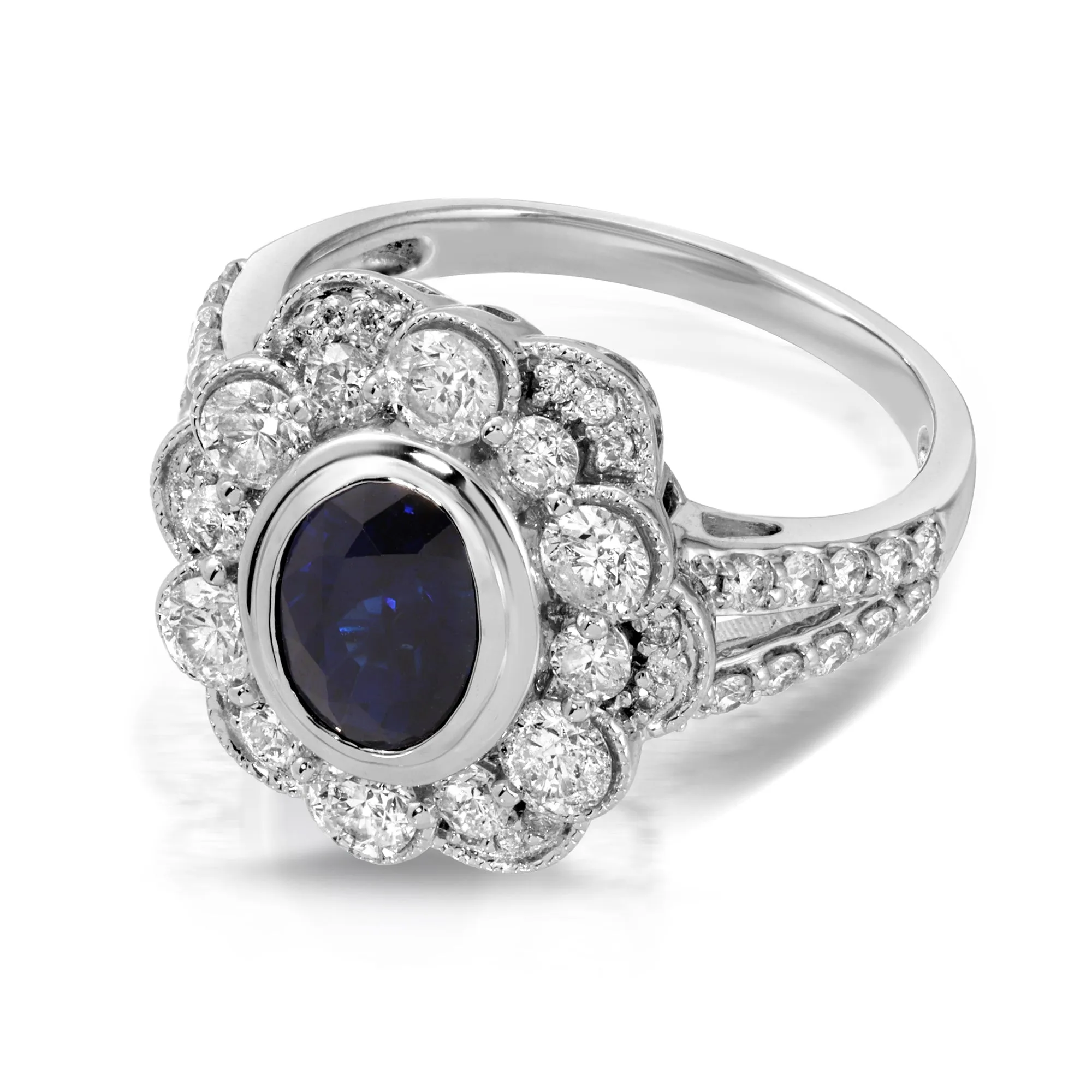 3.46ct.tw Black-Blue & White Primrose Ring