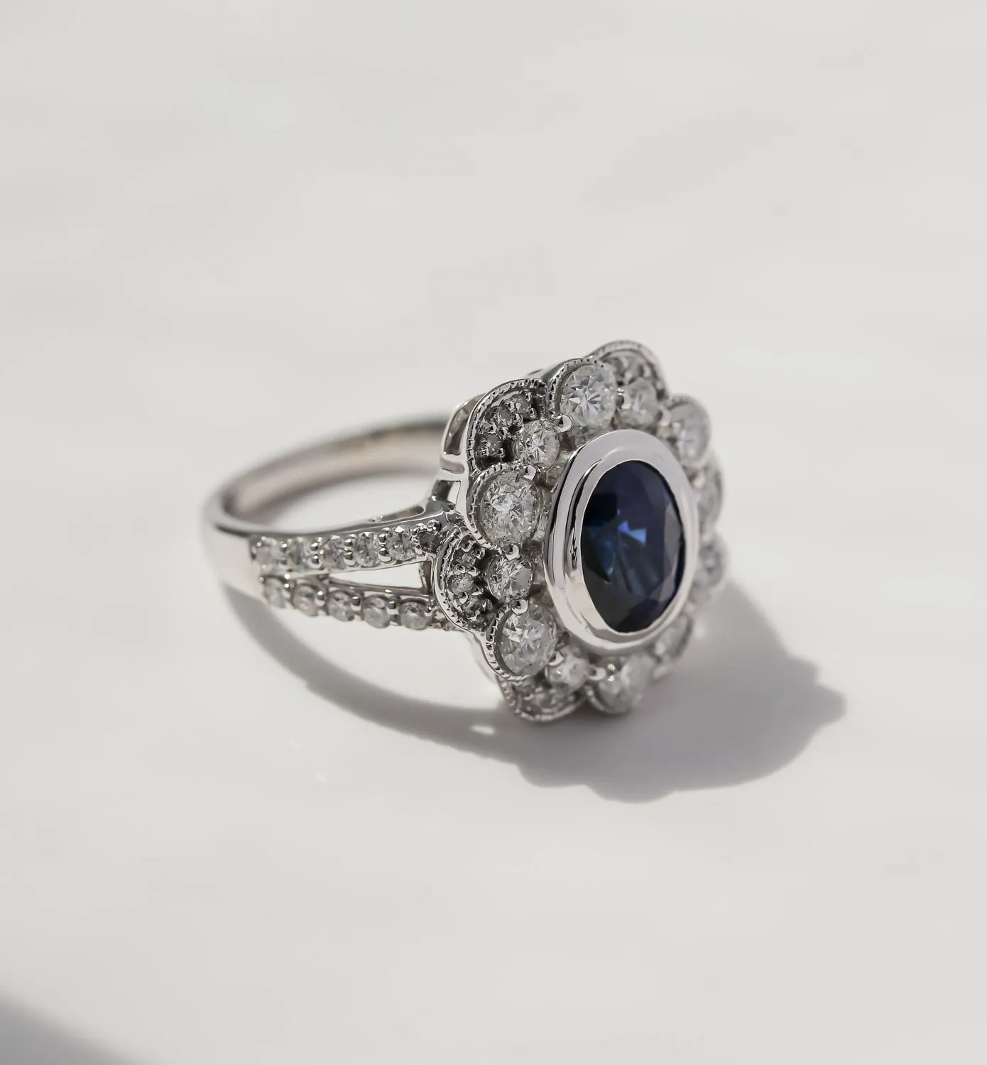 3.46ct.tw Black-Blue & White Primrose Ring