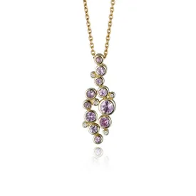 9ct Yellow Gold & Pink Sapphire Multi-Stone Pendant Necklace