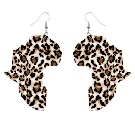 African Continent shaped Earrings with Leopard pattern