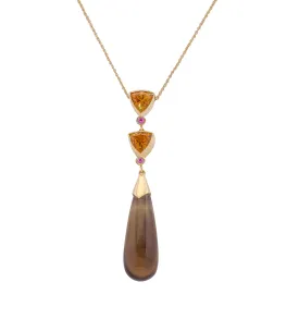 Ame Collection Pendant 2 - Orange Tourmaline , Pink Sapphire , Smokey Quartz in 18K yellow gold