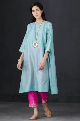 Aqua And Pink Embroidered Tunic Set