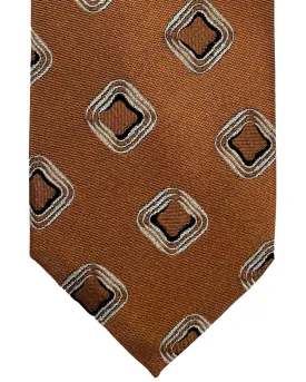 Barba Sevenfold Tie Rust Brown Geometric Design - Sartorial Neckwear