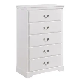 Benzara 5 Drawer Vertical Chest with Metal Drop Handles and Bracket Feet, White