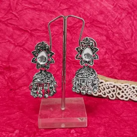 Bhavi Jewels Oxidised Plated Crystal Stone Jhumki Earrings