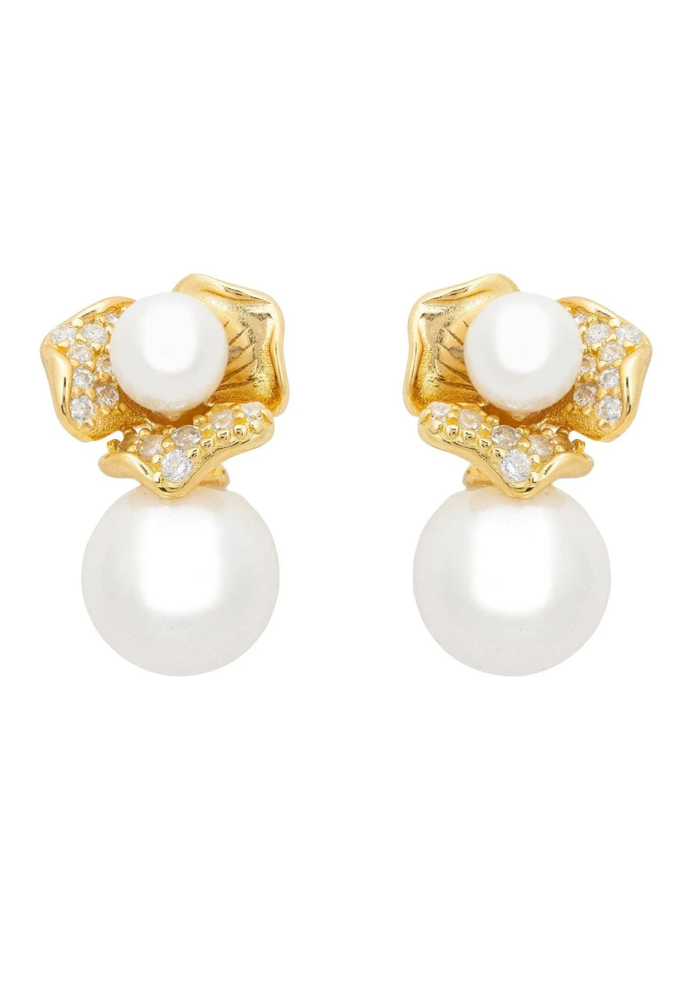 Blossom Double Pearl Earrings Gold