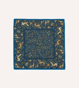 Navy and Blue Unicorn Garden Printed Cotton-Silk Pocket Square