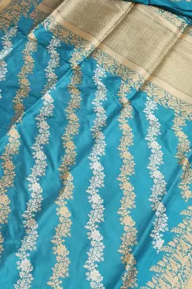 Blue Banarasi Pure Katan Silk Handloom Sona Roopa Saree