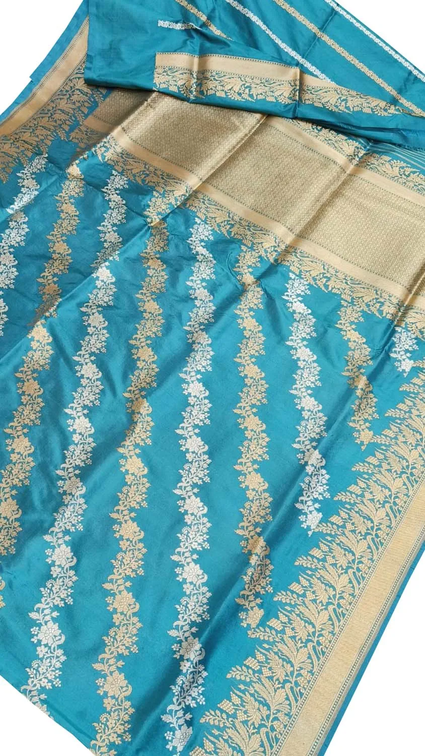 Blue Banarasi Pure Katan Silk Handloom Sona Roopa Saree