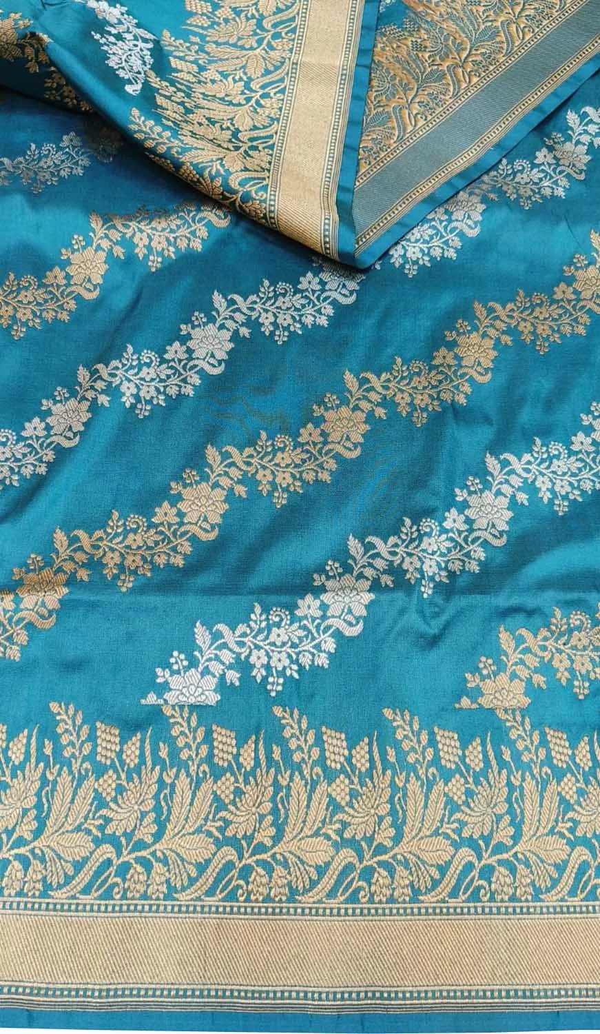 Blue Banarasi Pure Katan Silk Handloom Sona Roopa Saree