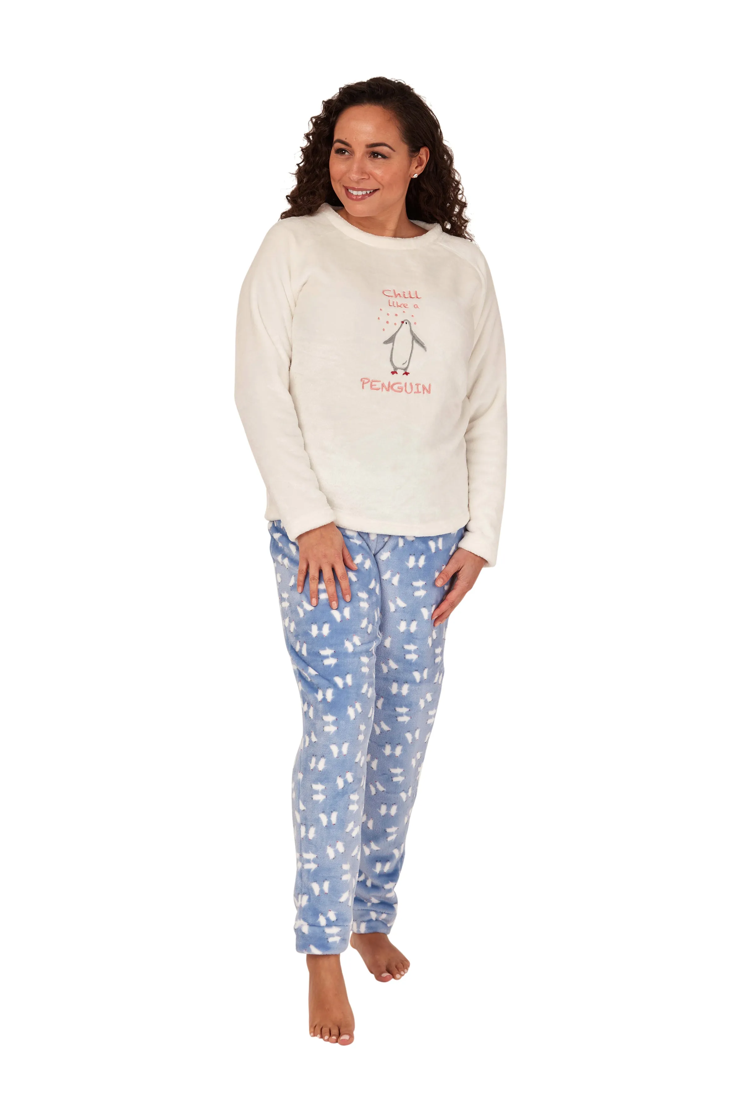 Blue 'Chill Like a Penguin' Fleece Pyjamas - Indigo Sky