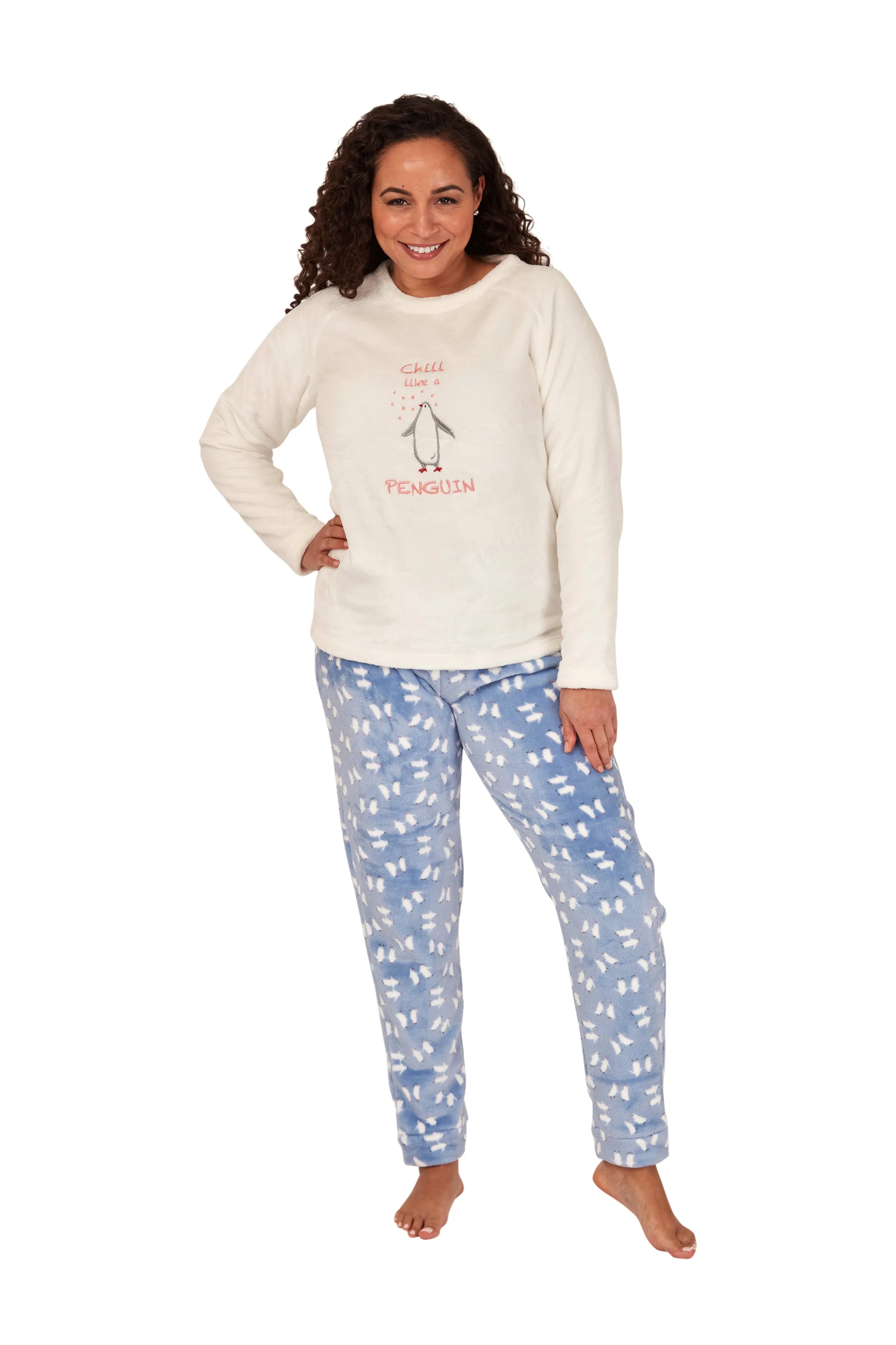 Blue 'Chill Like a Penguin' Fleece Pyjamas - Indigo Sky