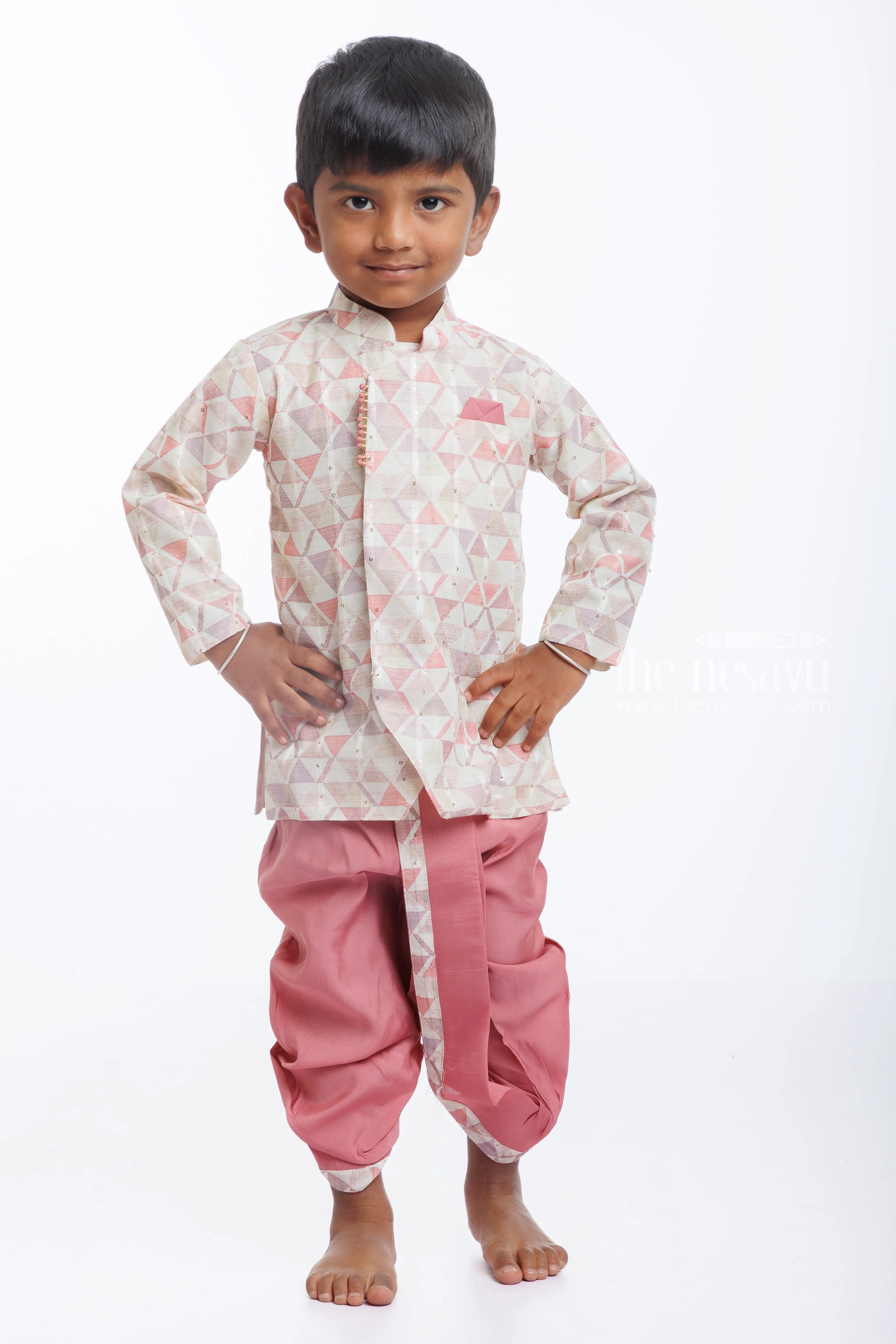 Boys Geometric Print Kurta with Dhoti Set for Festive Occasions