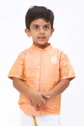 Boys Premium Salmon Silk Shirt - Traditional Festive Wear with Embellished Horse Patch