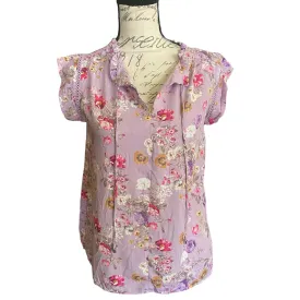 Buffalo Jacquard Purple Lavender Floral Top Size X-Small NEW