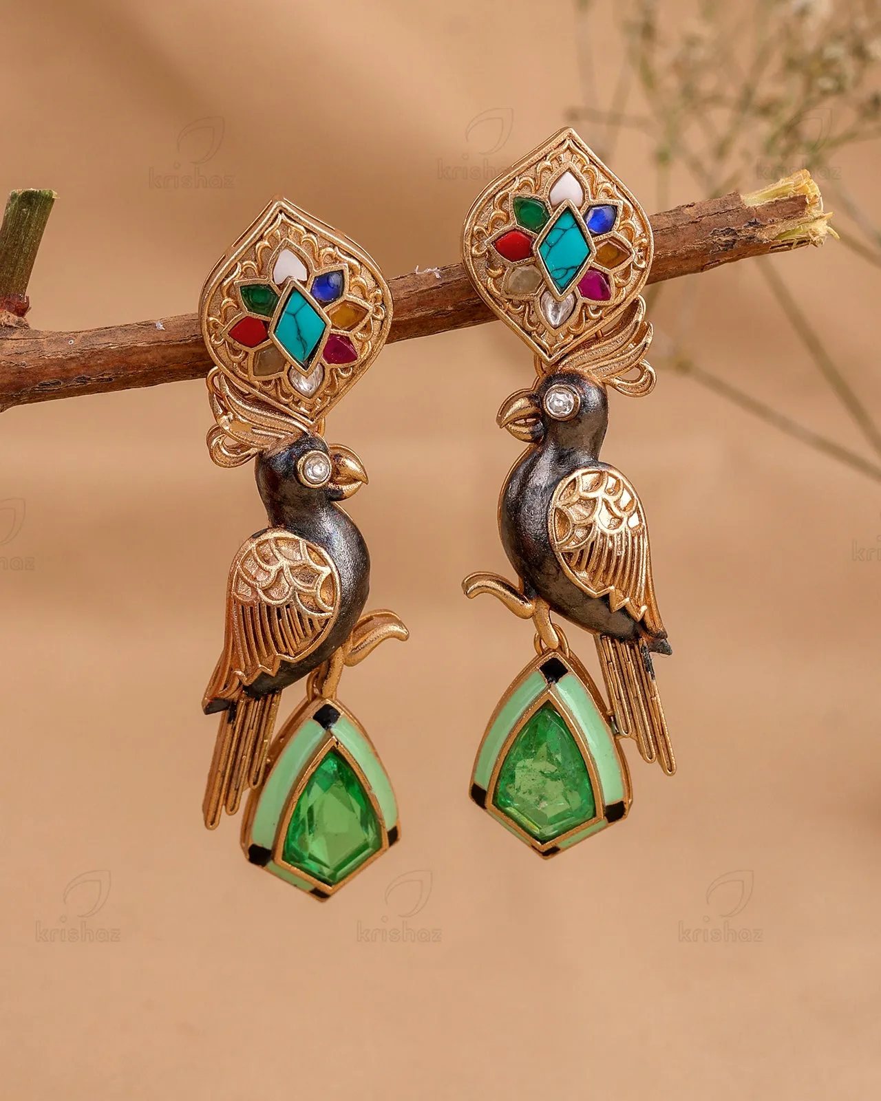 Bulbul 22k Gold Plated Danglers