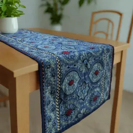 Cotton Dining Table Runner with Block Print Blue | Eco Friendly Tableware Sustainably Crafted from Pure Cotton | Handmade In India