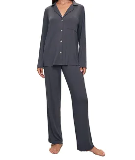 Eberjey Womens Gisele Ribbed Long Pajama Set in Graphite