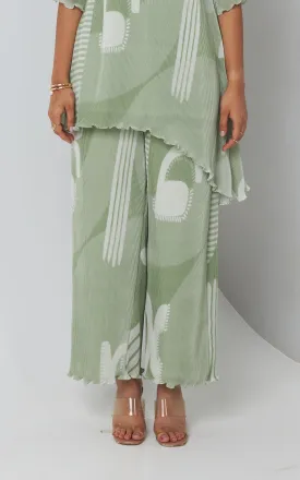 Green Abstract Printed Pleated Pant