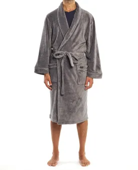 Grey Fleece Rope Edge Dressing Gown