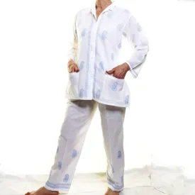 Hand-embroidered Cotton Pyjamas / Baby Blue