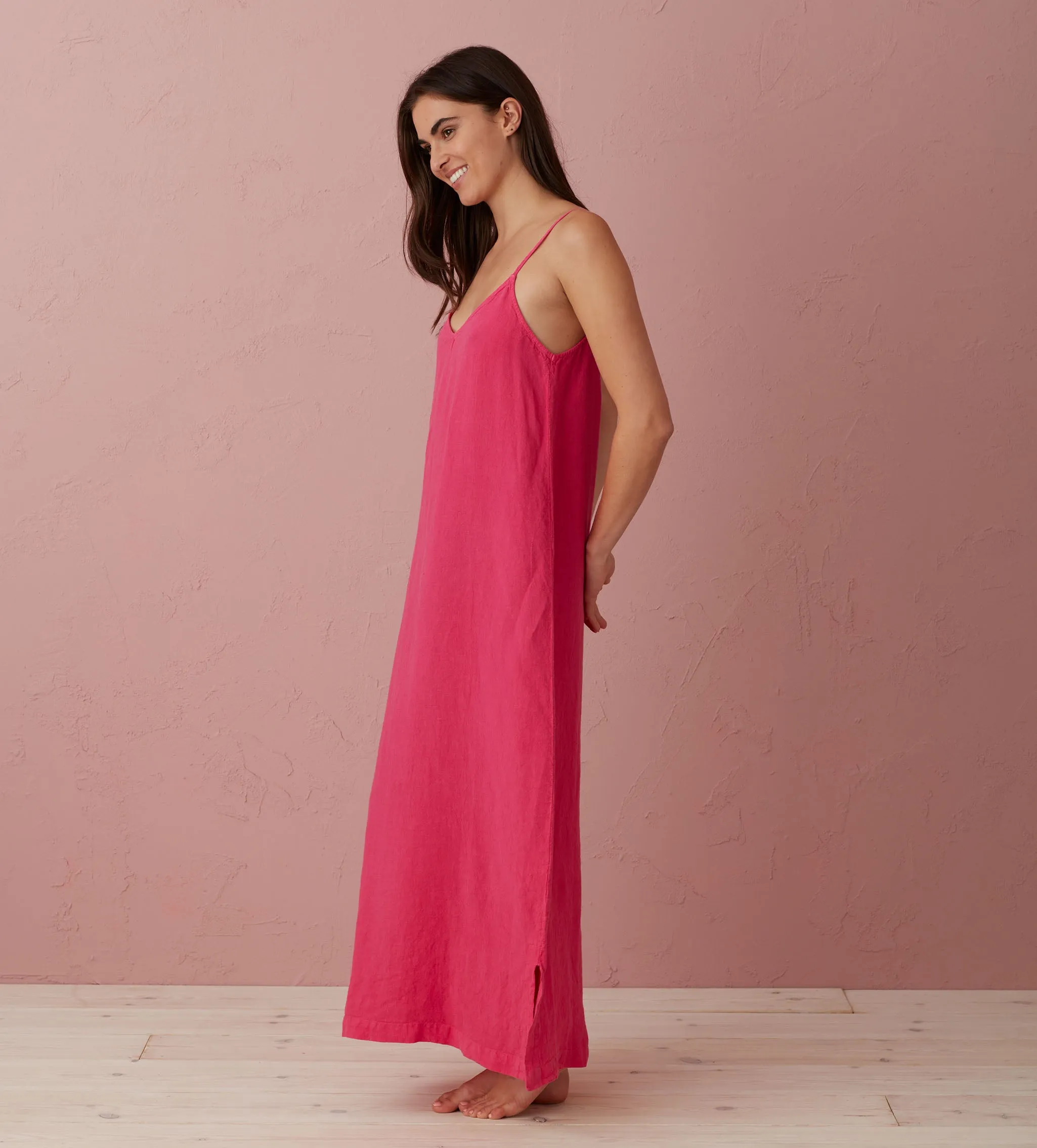 Hot Pink Willa 100% Linen Long Cami Nightie