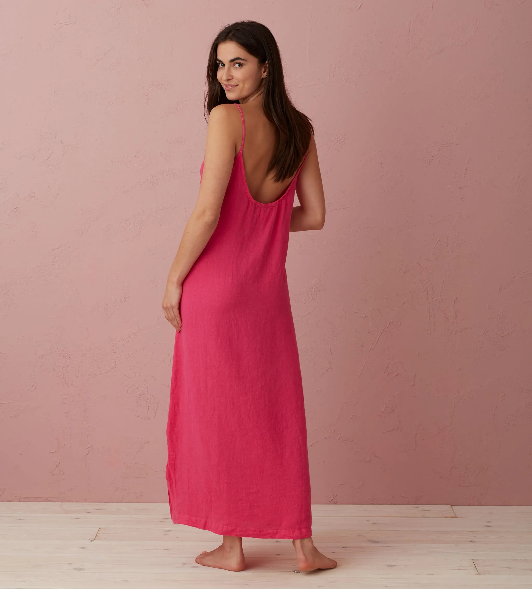 Hot Pink Willa 100% Linen Long Cami Nightie