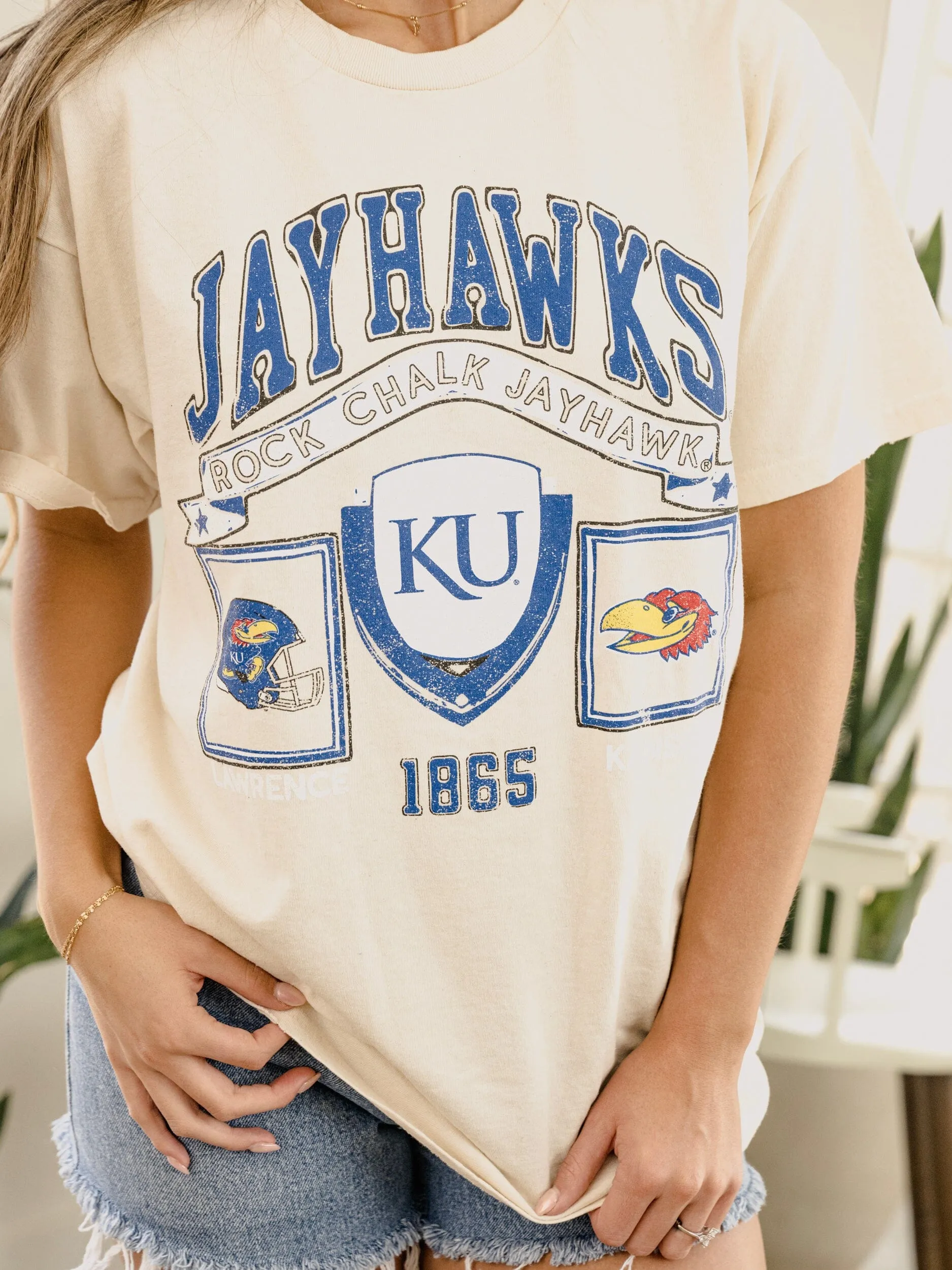 KU Jayhawks Prep Patch Off White Thrifted Tee