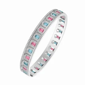 L'Arc Deco Bangle in Platinum with DAVIDOR Arch Cut Aquamarines DAVIDOR Arch Cut Pink Tourmalines and Brilliant Diamonds