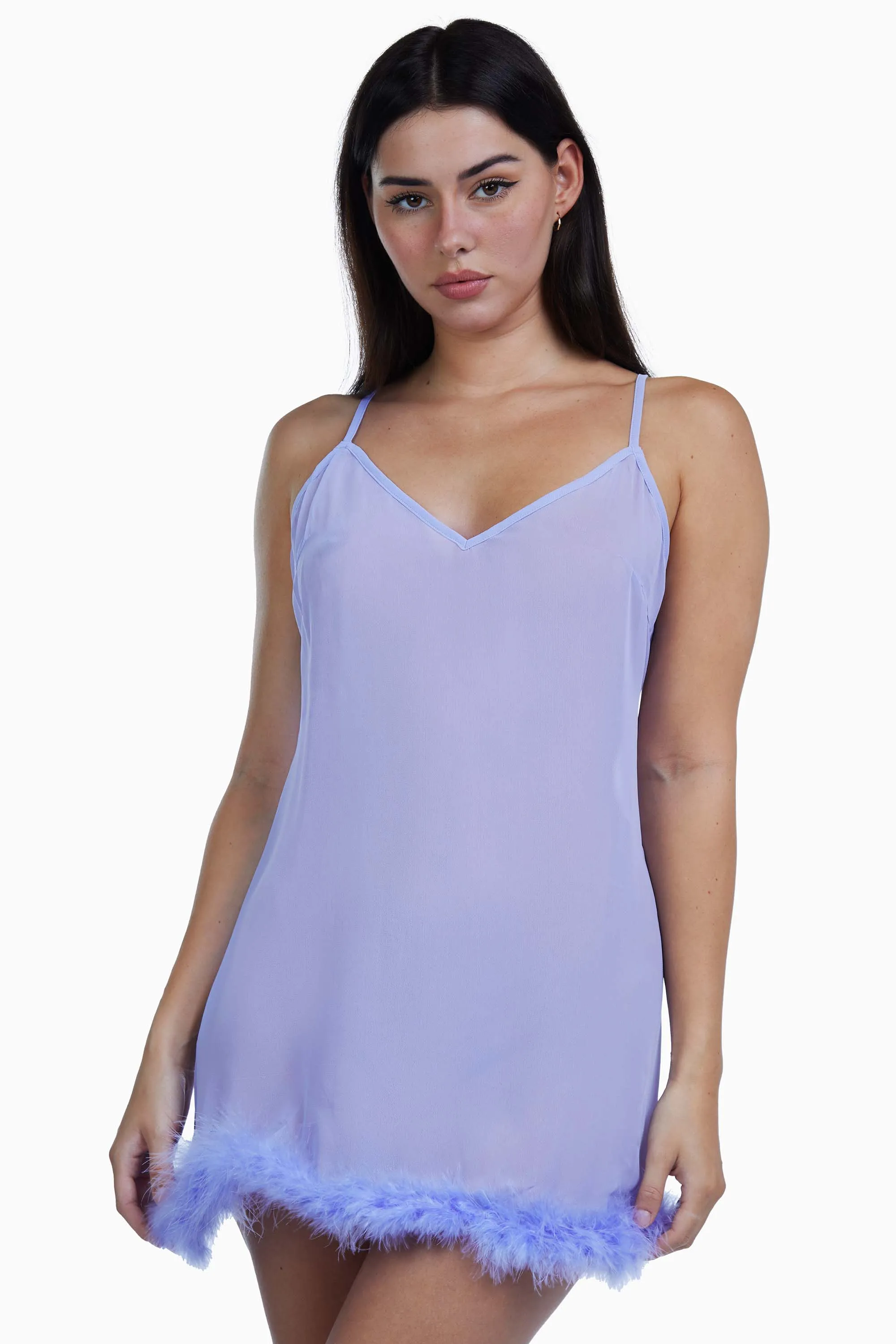 Lilac Chiffon Feather Babydoll Dress