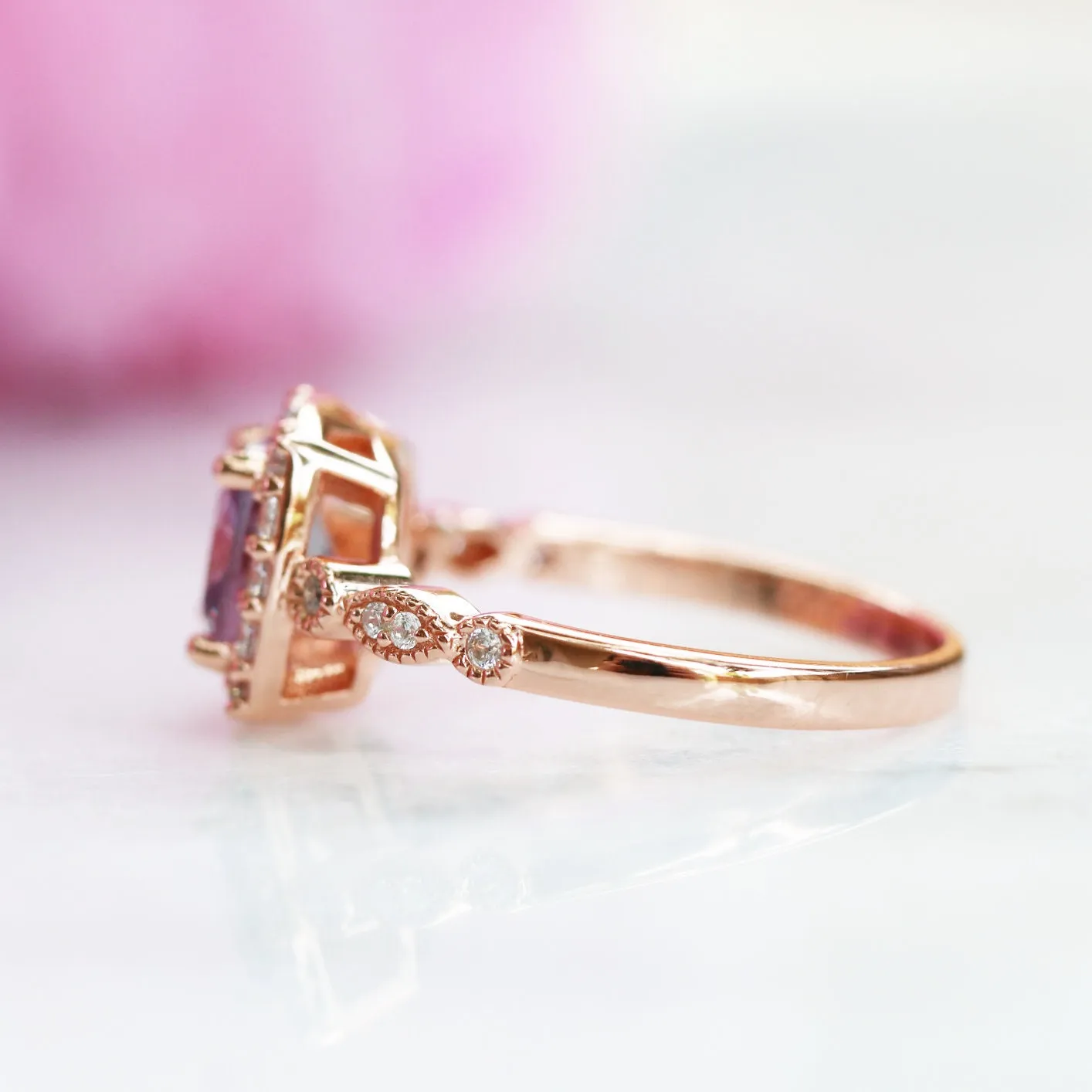 Luxe Alexandrite Ring- 14K Rose Gold Vermeil