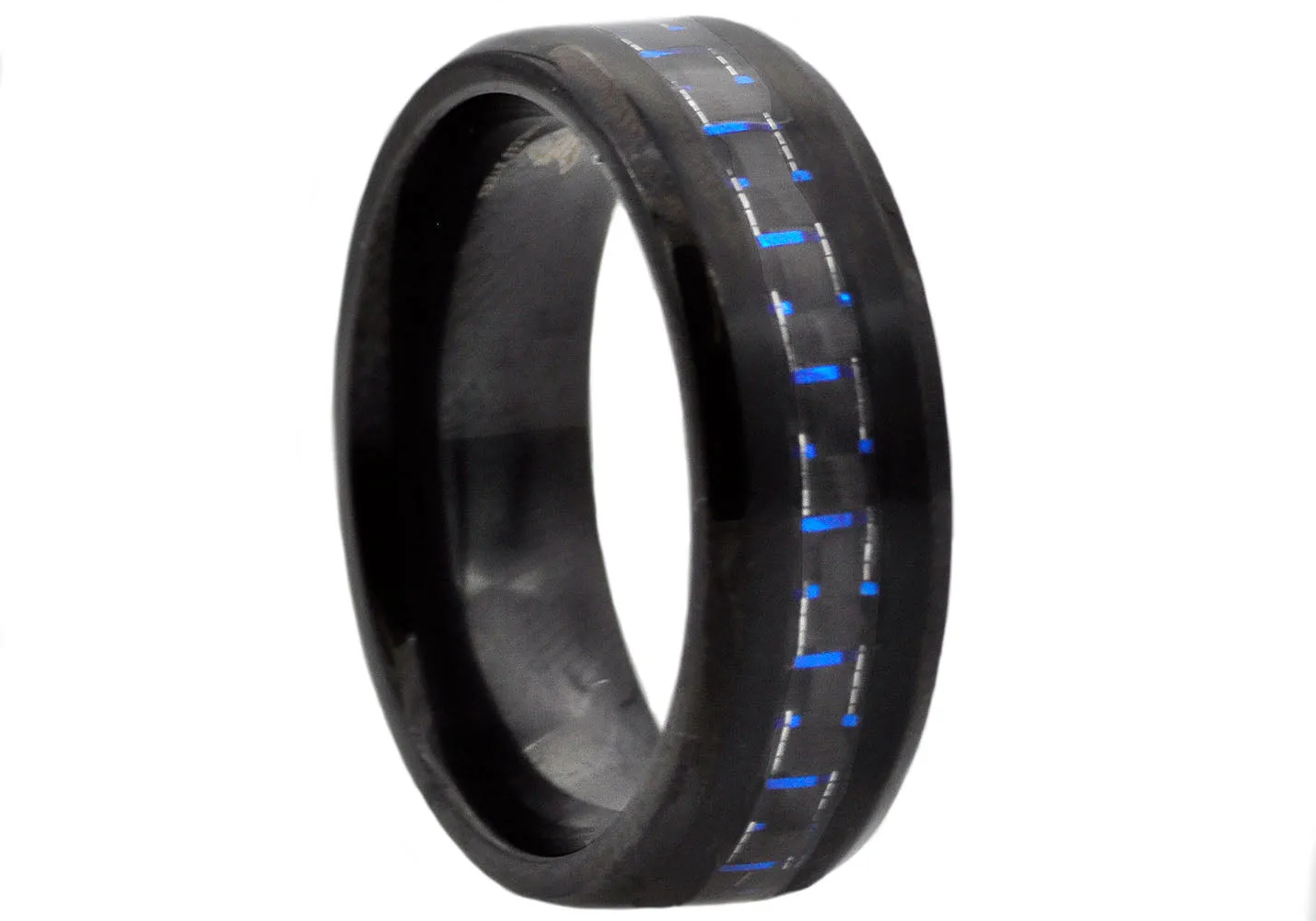 Mens Blue Carbon Fiber and Black Stainless Steel Band