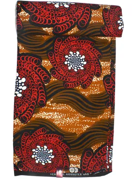 Mustard Yellow and Red Spiral Design African Print - CA313