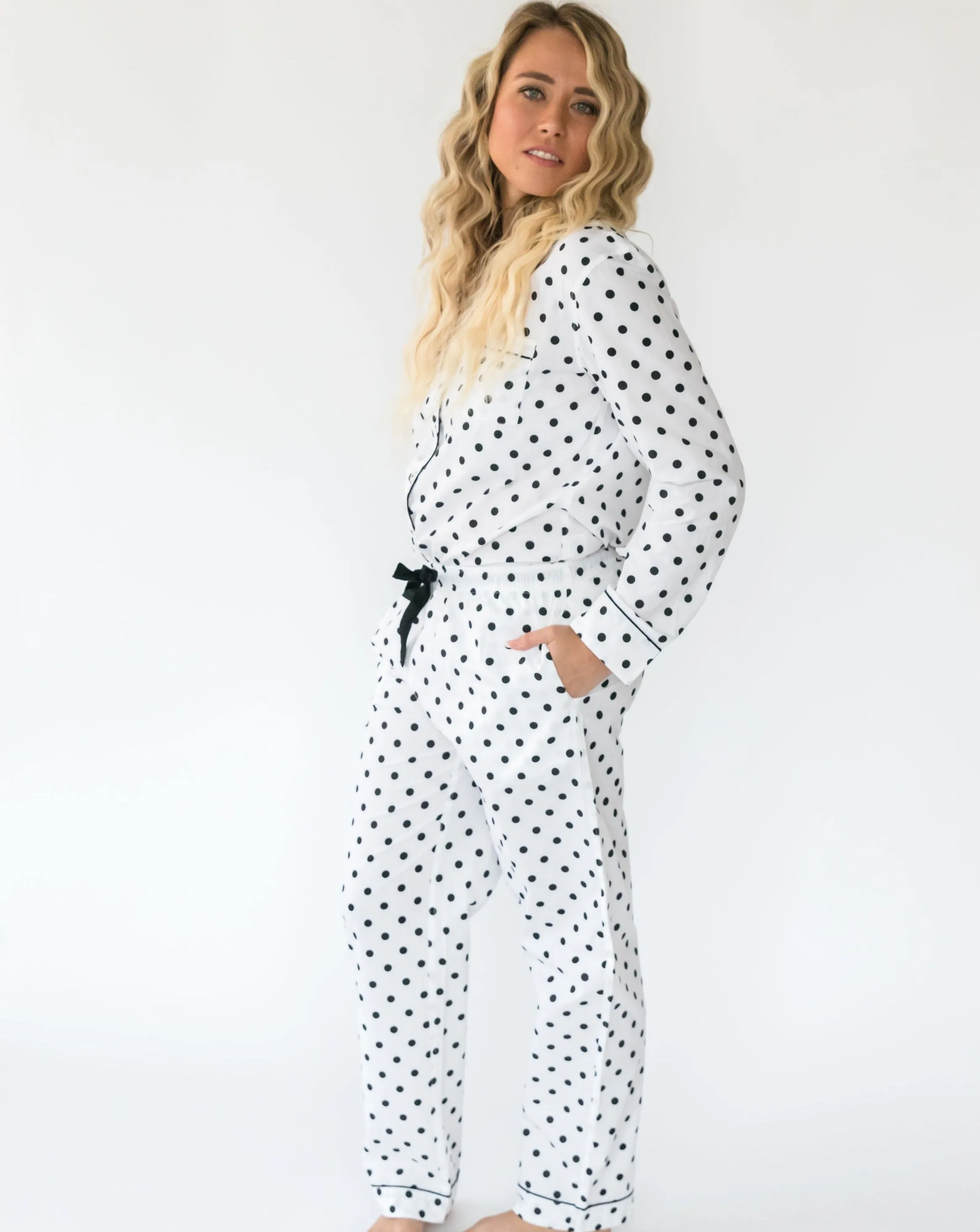 Myra Classic Dots Women's Long Sleeve Shirt & Pajama Set