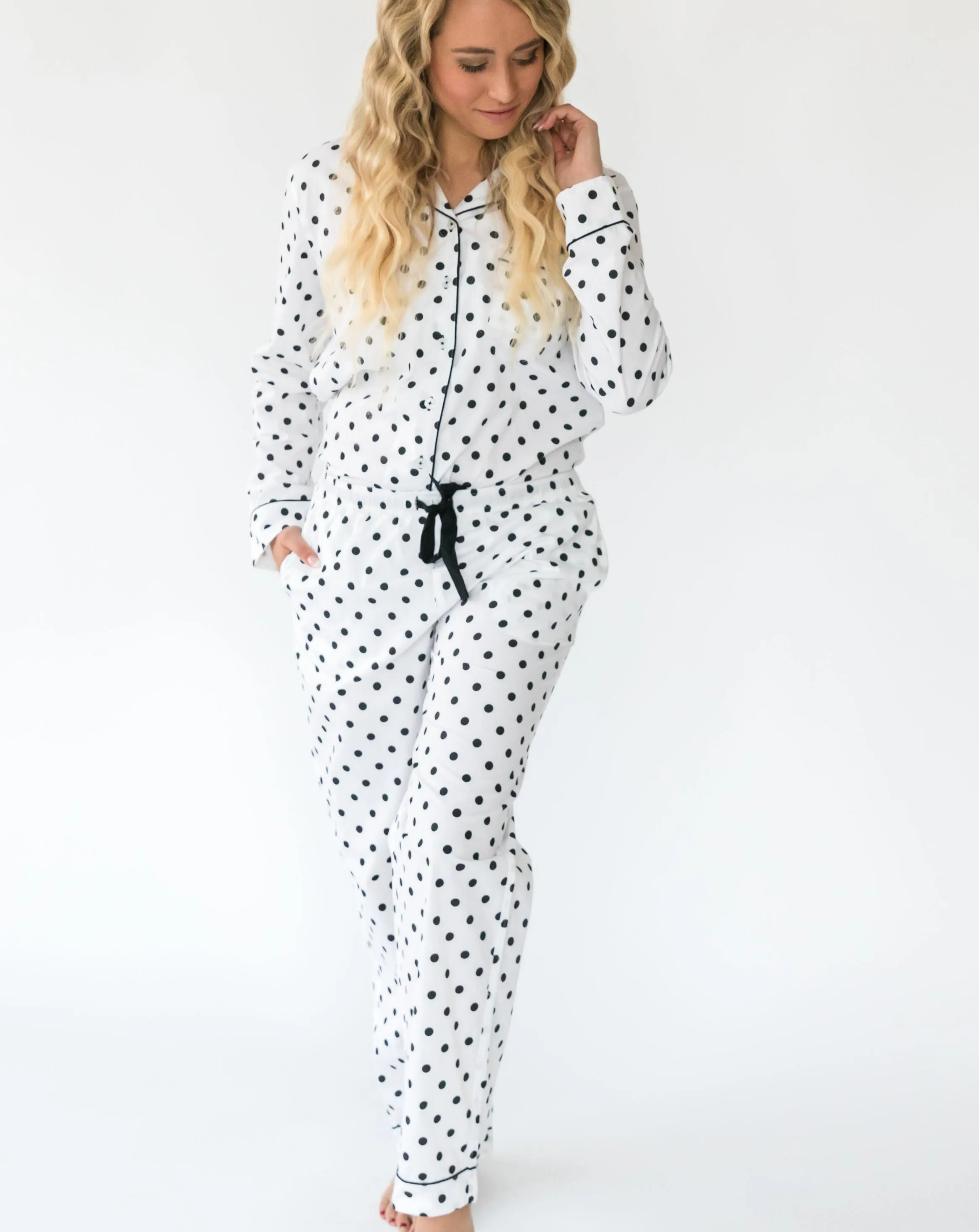 Myra Classic Dots Women's Long Sleeve Shirt & Pajama Set