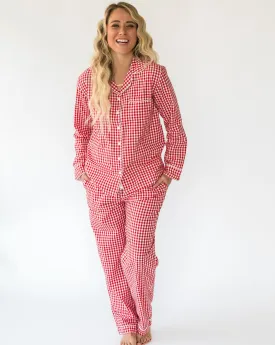 Myra Red Gingham Women's Long Sleeve Shirt & Pajama Set