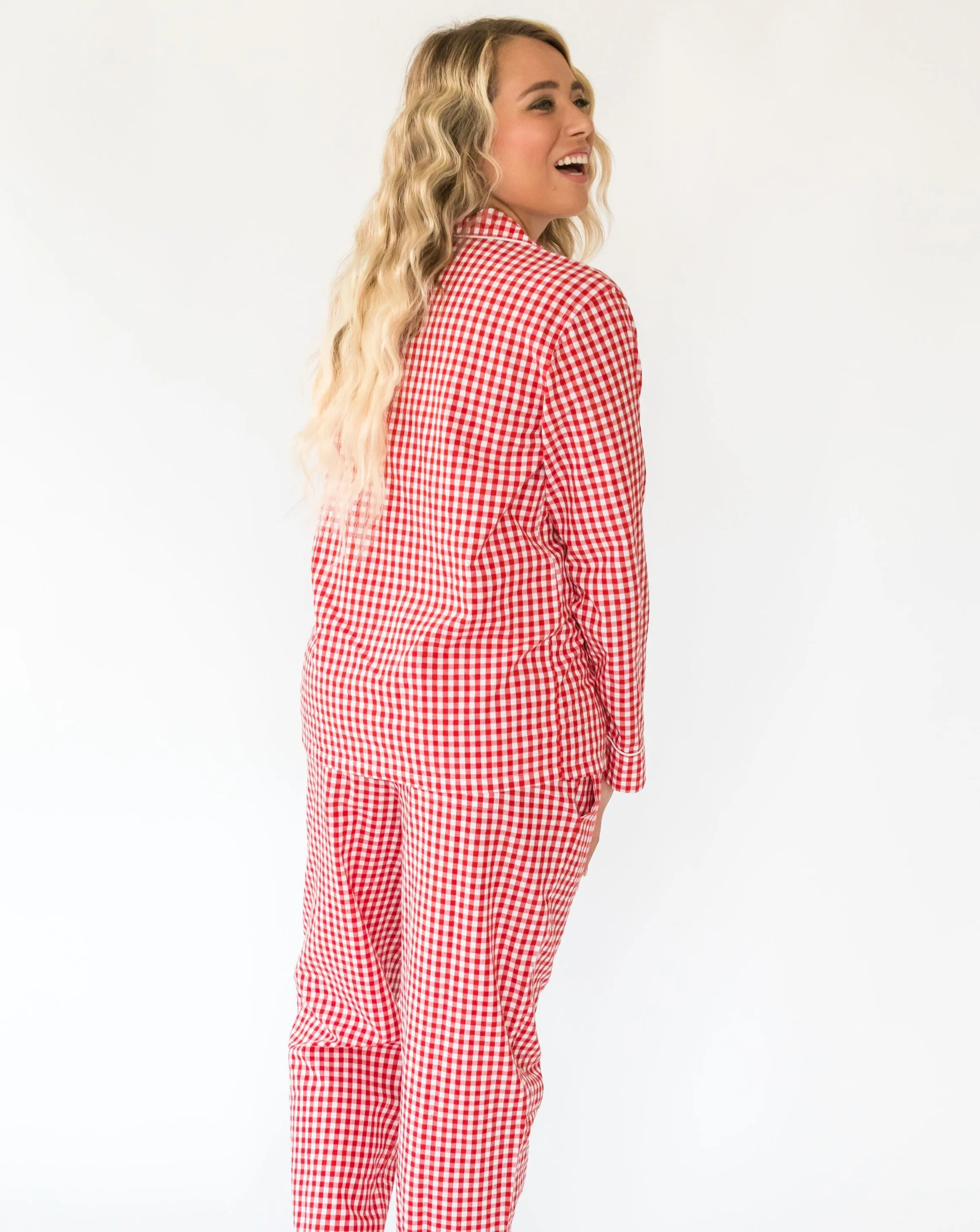 Myra Red Gingham Women's Long Sleeve Shirt & Pajama Set