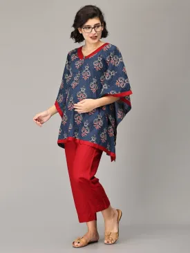 Navy Blue Floral and Maroon Kaftan Maternity and Feeding Nightsuit