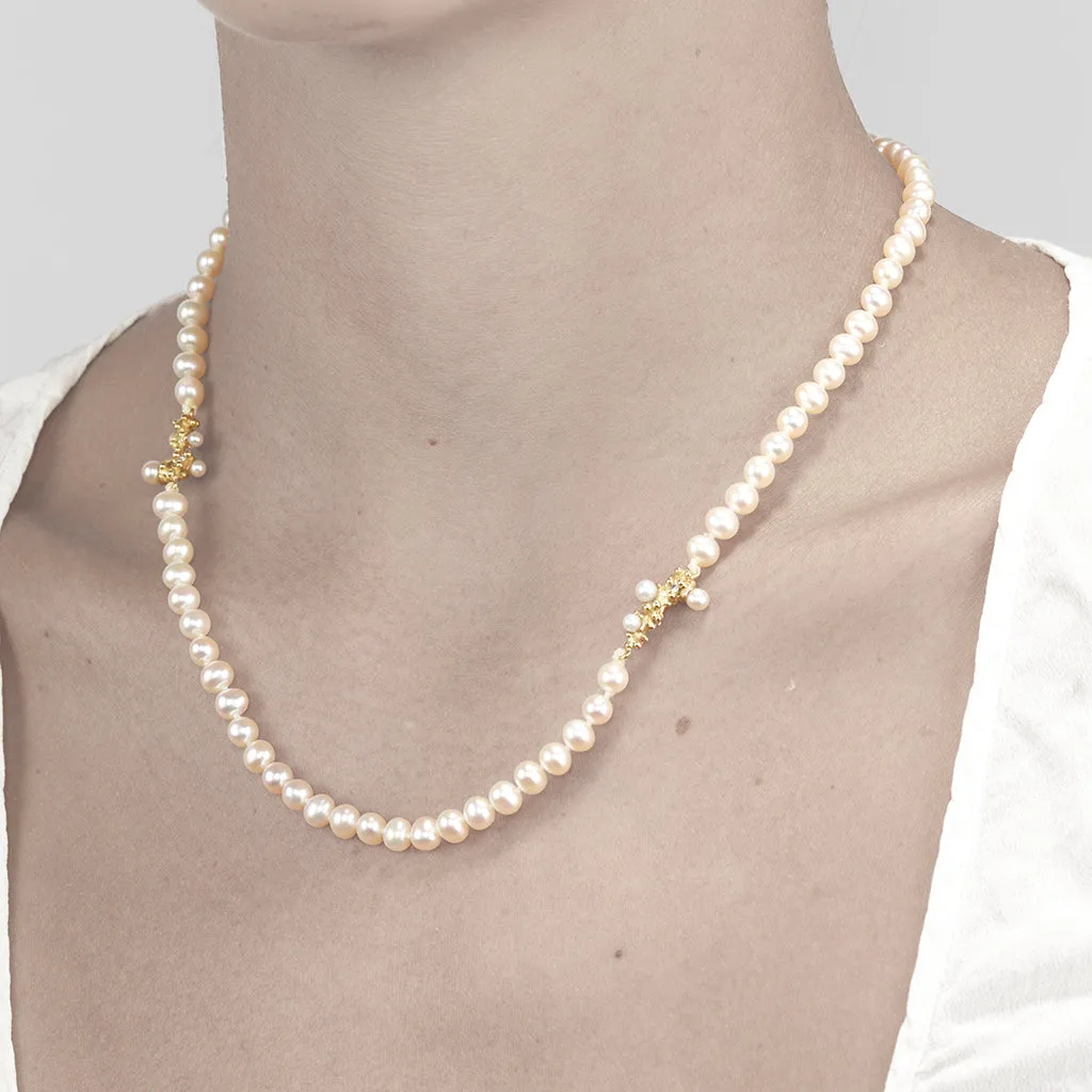 Pearl Necklace with Diamonds and Granules - Ruth Tomlinson