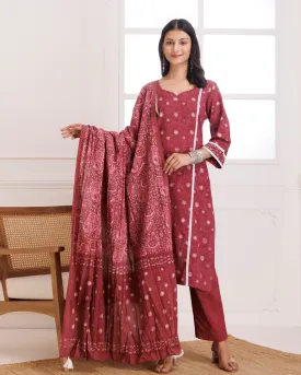 Pink Dabu Hand Block Printed Cotton Suit Set