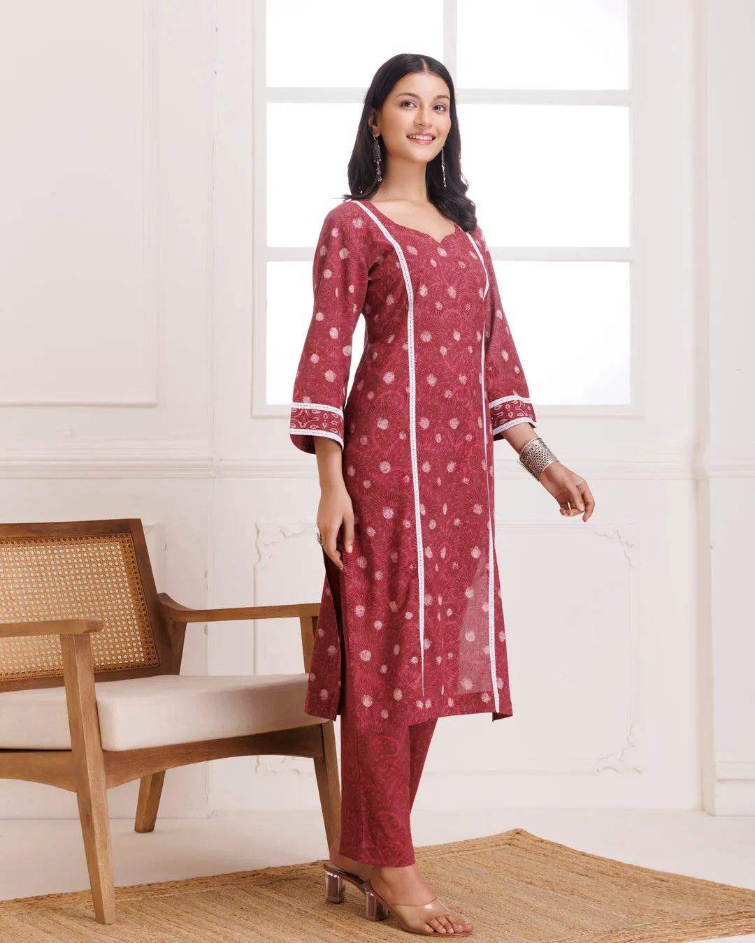 Pink Dabu Hand Block Printed Cotton Suit Set