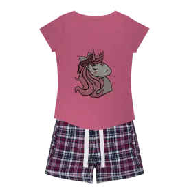 Pink Unicorn Women's Sleepy Tee and Flannel Short