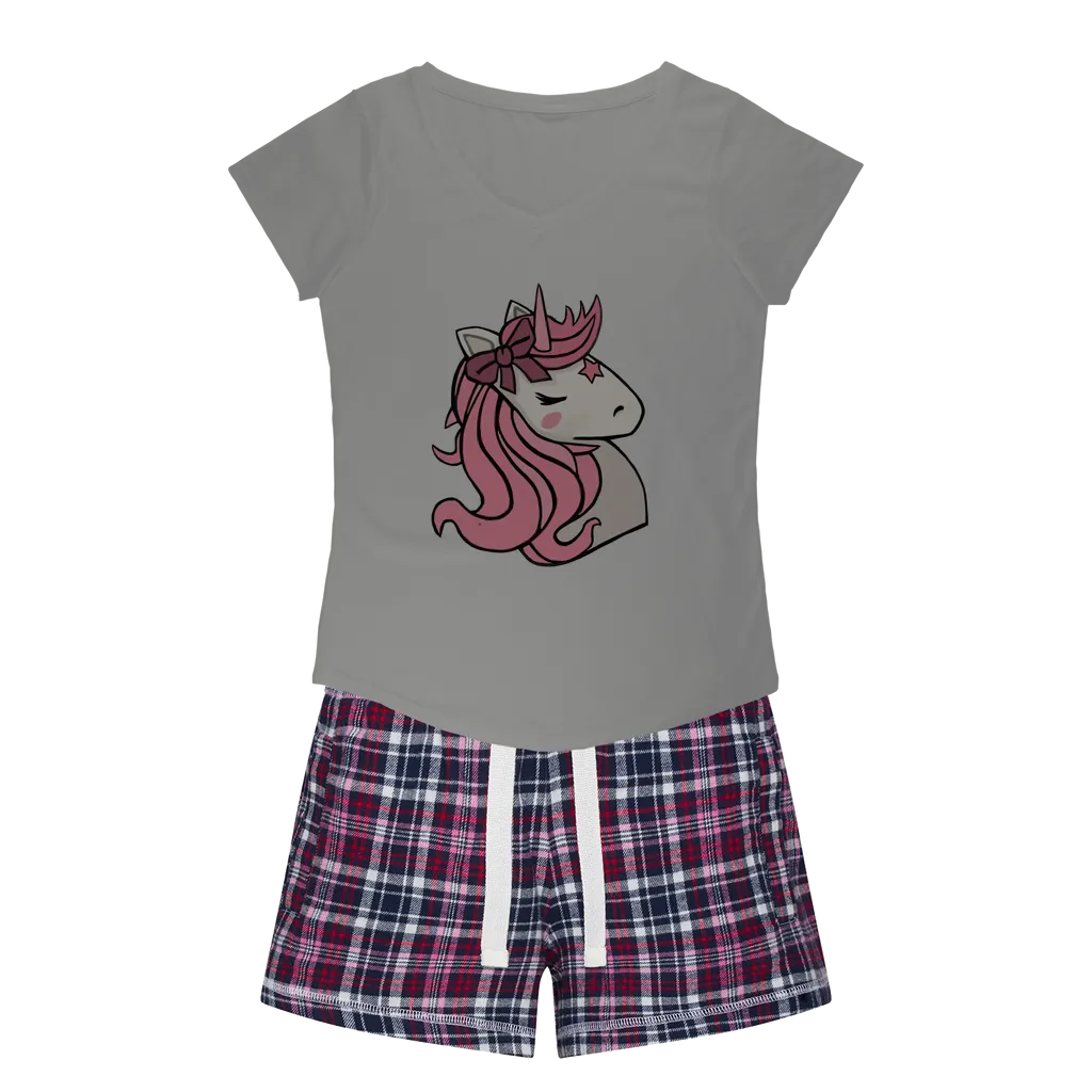 Pink Unicorn Women's Sleepy Tee and Flannel Short