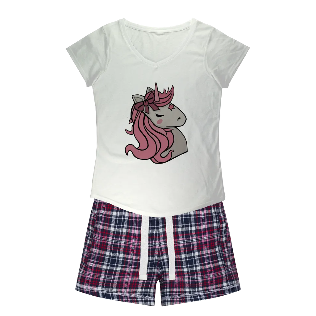 Pink Unicorn Women's Sleepy Tee and Flannel Short