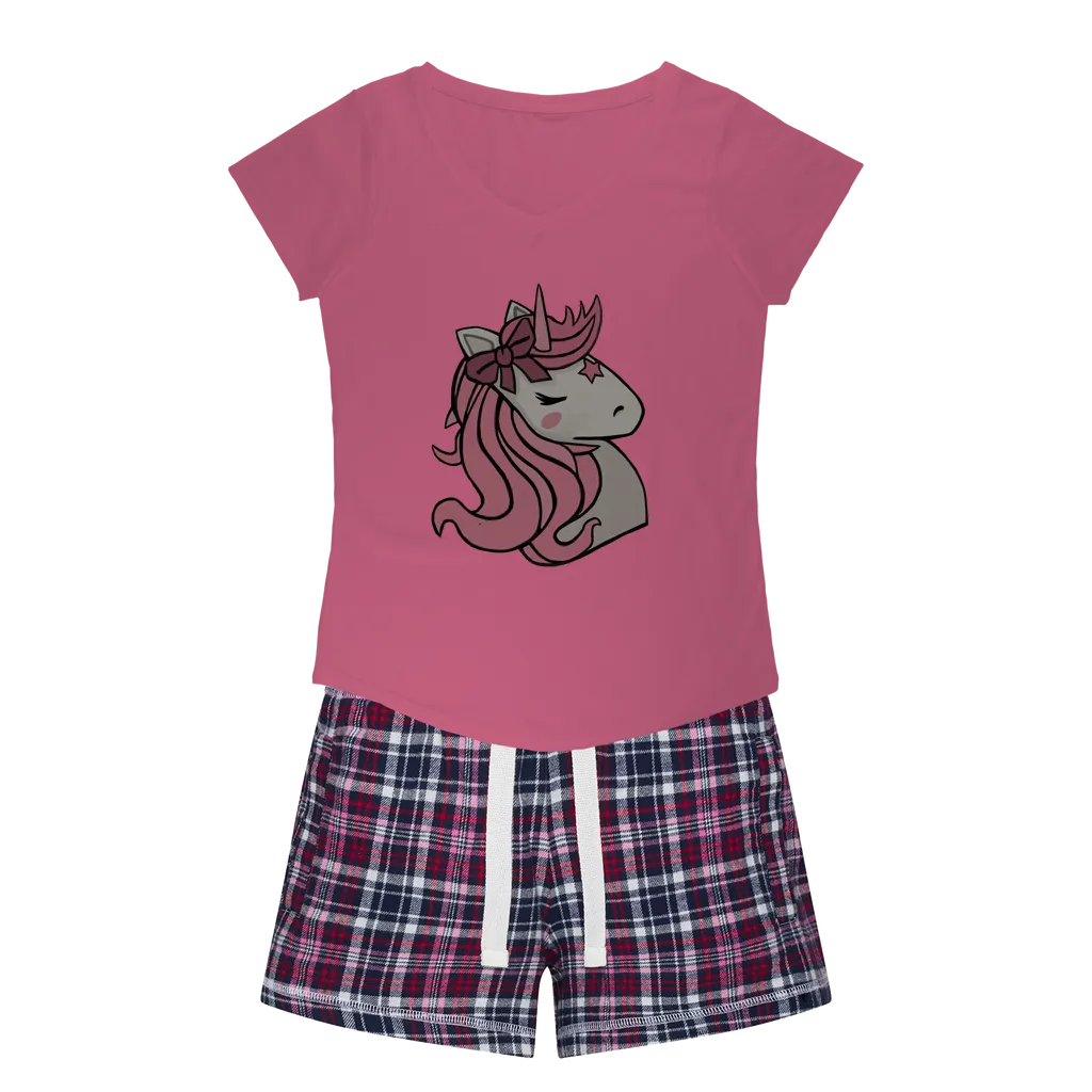 Pink Unicorn Women's Sleepy Tee and Flannel Short