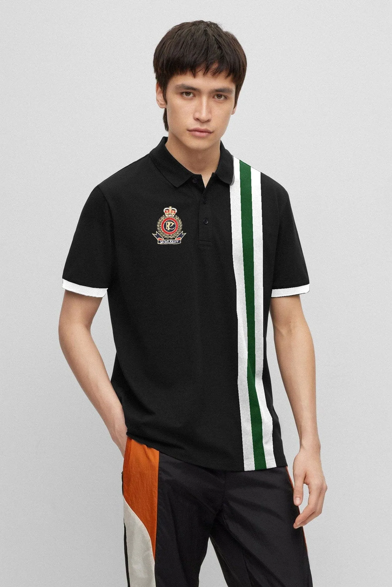 Polo Republica Men's Crest Embroidered Contrast Stripe Panel Polo Shirt